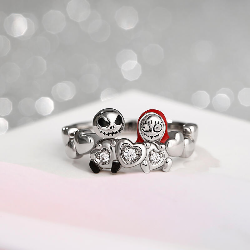 Jeulia Hug Me Anillo con calaveras de plata de ley de corte redondo