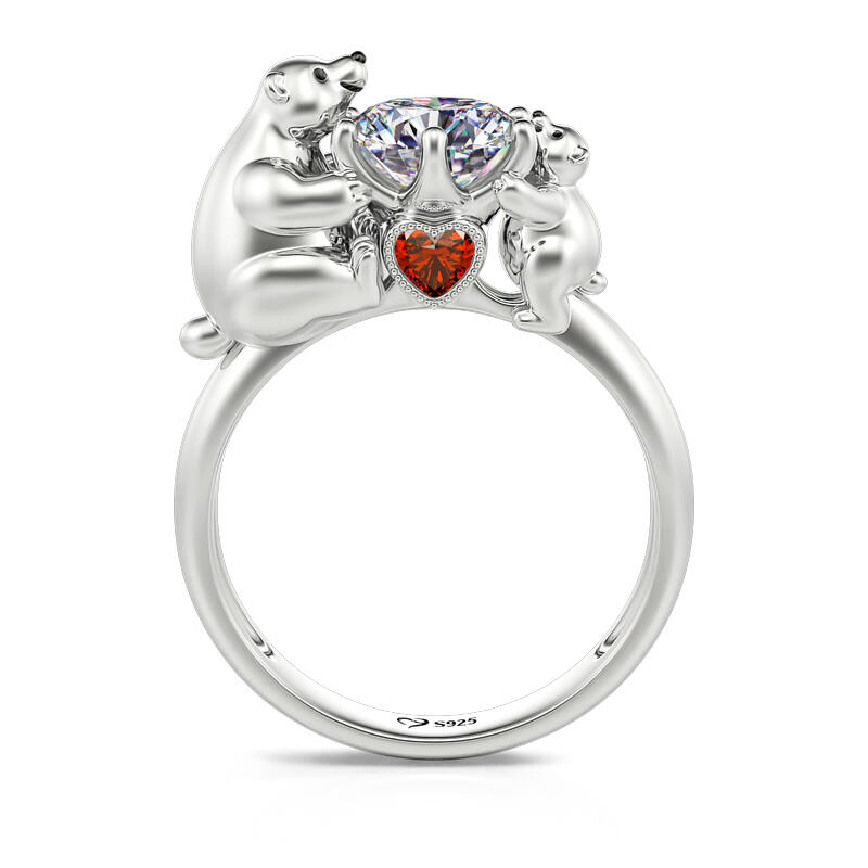 Jeulia Hug Me "Mother & Baby" Polar Bear Round Cut Sterling Silver Ring