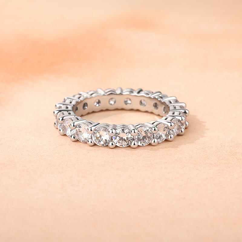 Jeulia Round Cut Eternity Sterling Silver Women's Band