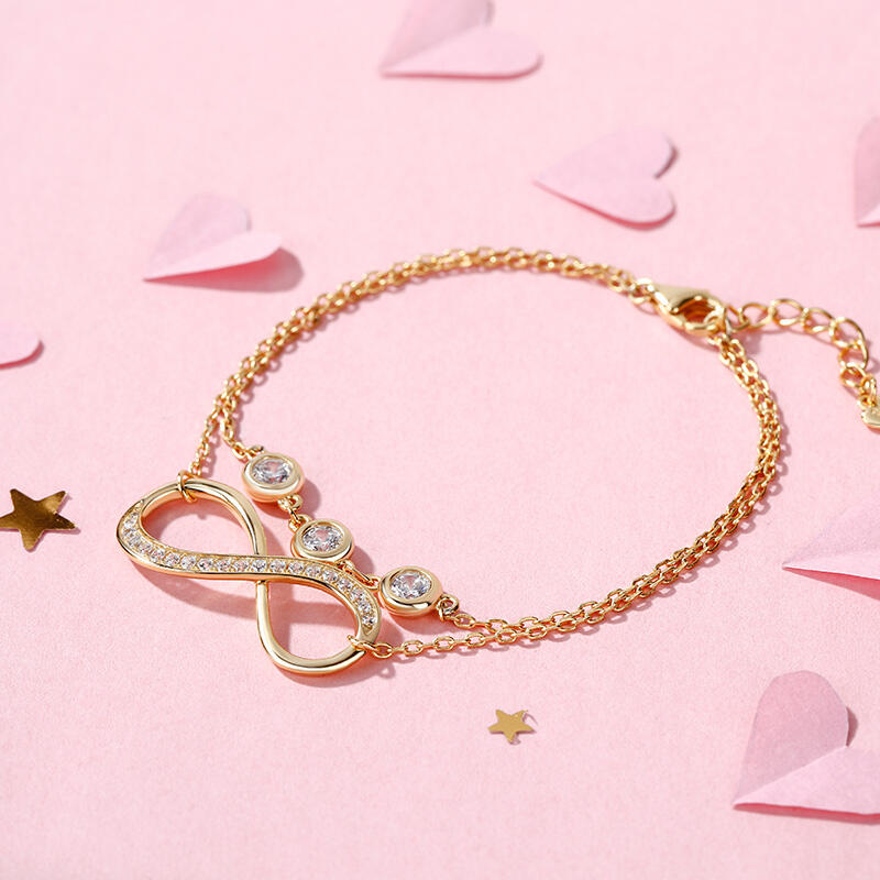 Jeulia Double Layer Infinity Sterling Silver Bracelet With Birthstone