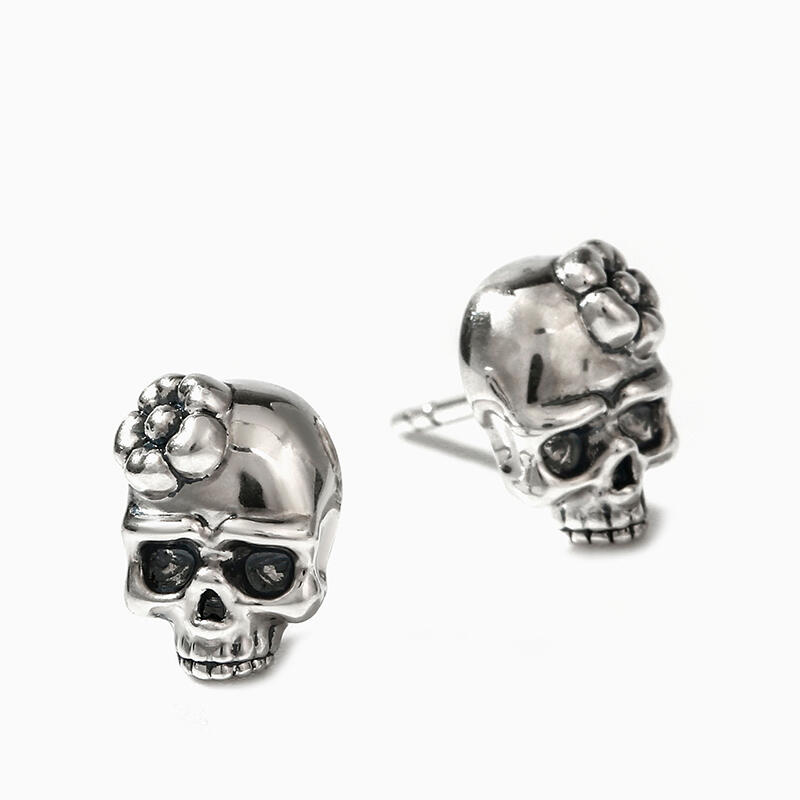 Jeulia "Cherry Blossoms" Skull Sterling Silver Earrings