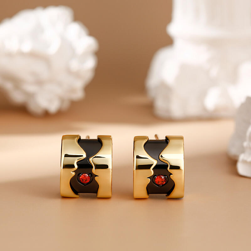 Jeulia Pendientes con diseño de caras de pareja de plata de Ley