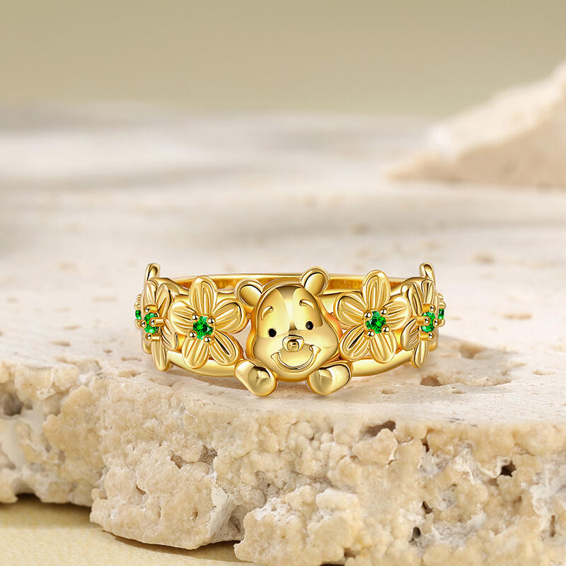 Jeulia Anillo de Mujer de Plata de Ley con Flores del Oso