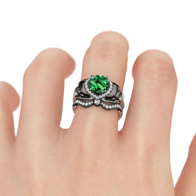 Jeulia Two Tone Round Cut Sterling Silver Skull Ring