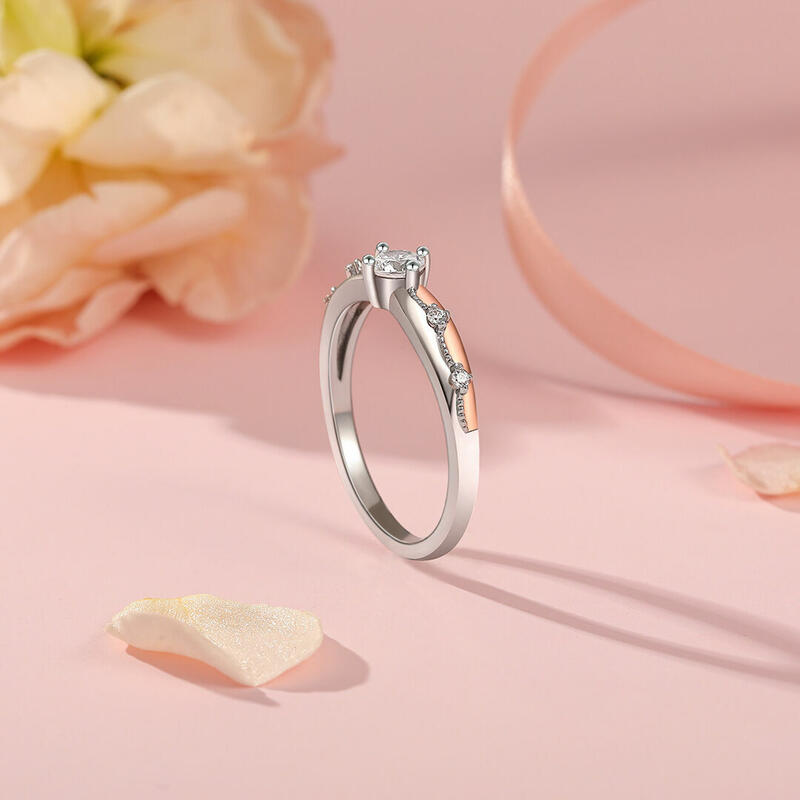 Jeulia Anillo de Compromiso Vestido de Princesa Dos Tonos de Plata de Ley