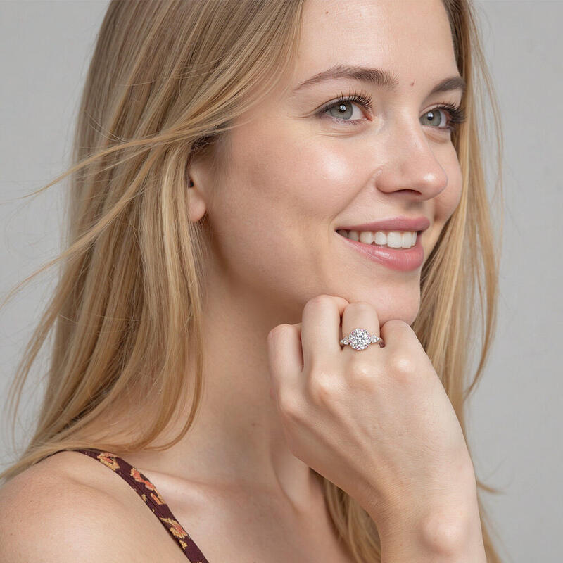 "Angles In The Moon" Round Cut Cluster Halo Engagement Ring