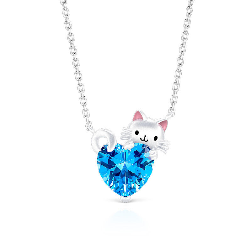 Jeulia Hug Me Collar con Corazón Lindo Gato de Plata de Ley
