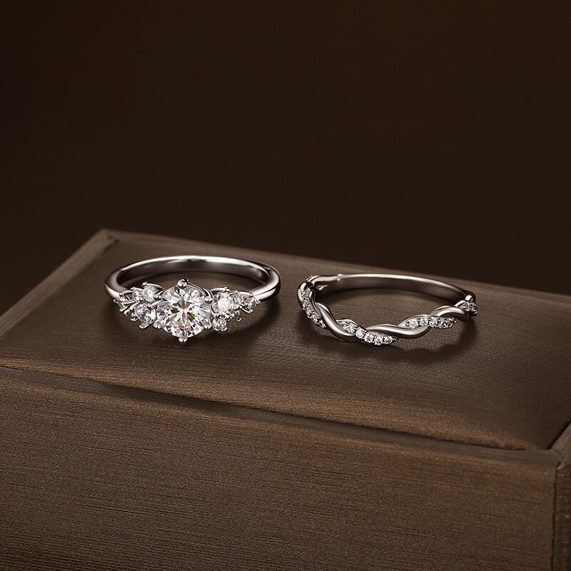 Jeulia Twisted Cluster Round Bridal Set 2PCS Sterling Silver