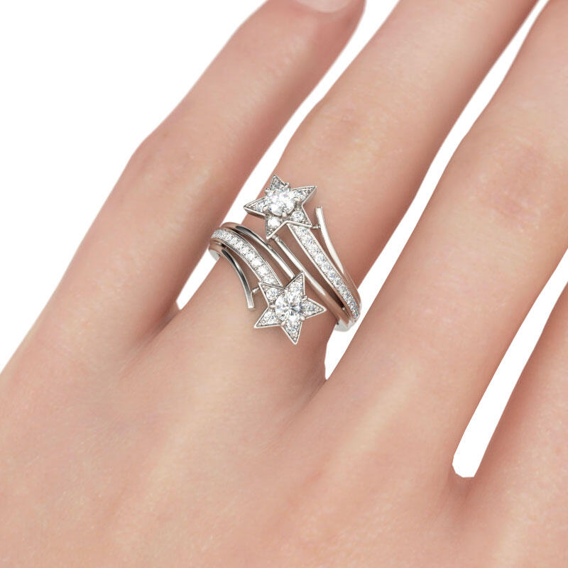Jeulia Bypass Star Design Round Cut Sterling Silver Ring