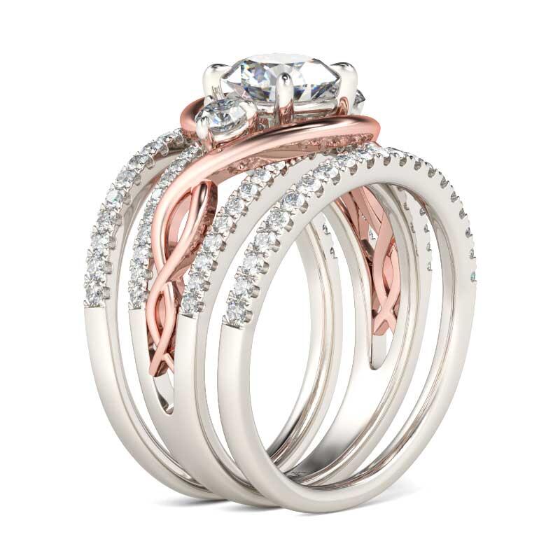 Jeulia Ensemble de Bagues Entrelacé Bicolore en Argent Sterling Coupe Ronde 3PC