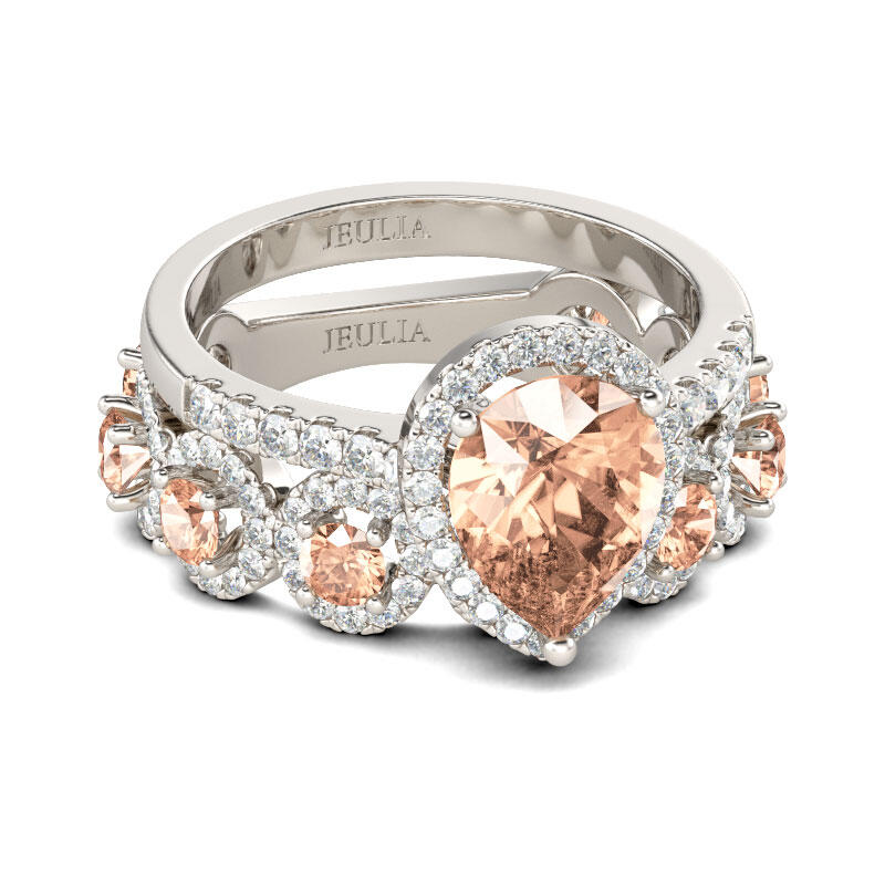 Jeulia Halo Pear Cut Sterling Silver Bridal Set