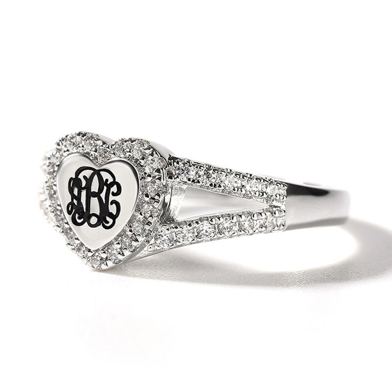 Jeulia Halo Heart Monogram Personalized Sterling Silver Ring