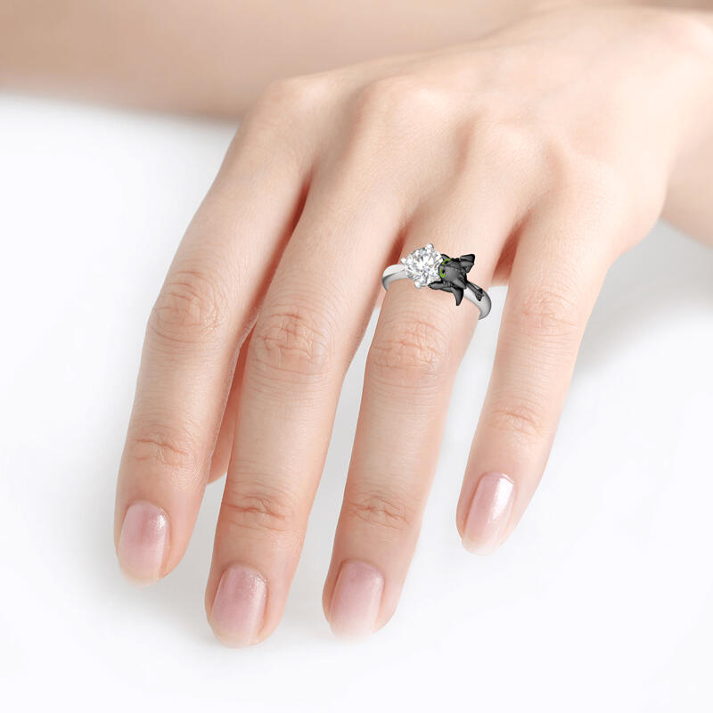 Jeulia Anillo de compromiso de dragón en plata de ley con diseño de dibujos animados