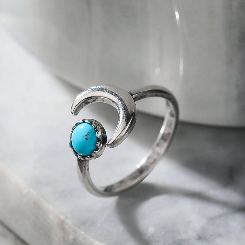 Jeulia Anillo de media luna de turquesa de plata de ley