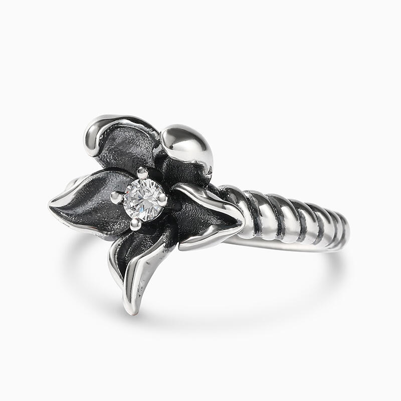 Jeulia Anillo de flor grande de plata vintage para mujer