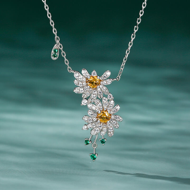 Jeulia Double Daisy Flower Sterling Silver Necklace