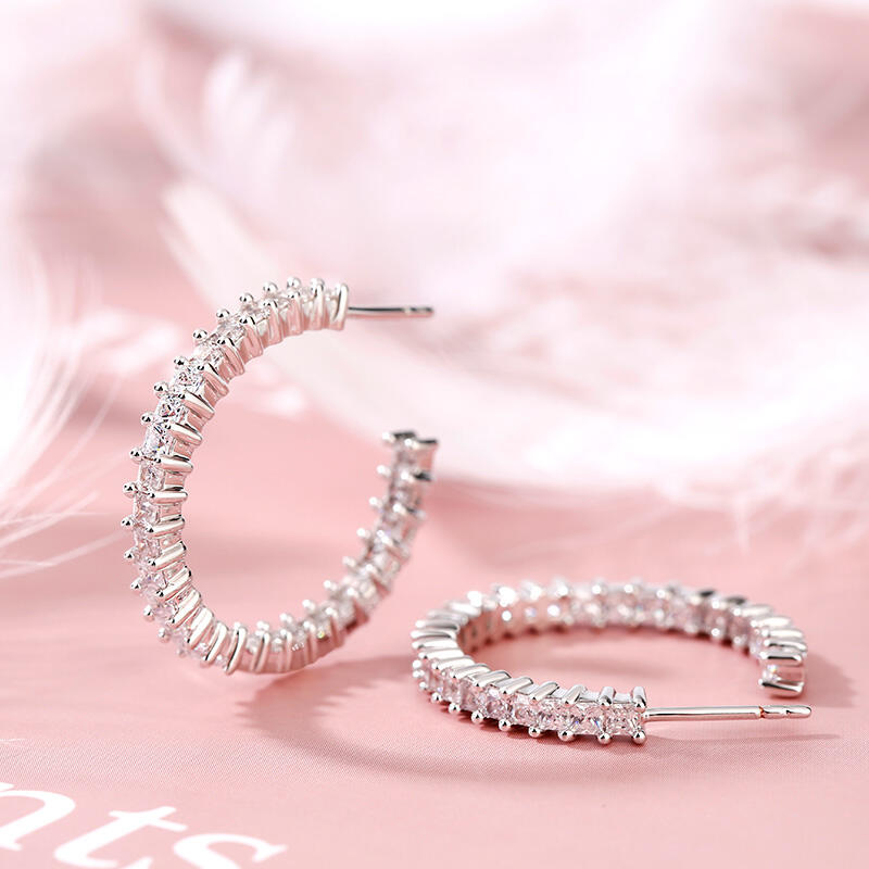 Jeulia Inside-Out Design Princess Cut Sterling Silver Hoop Earrings