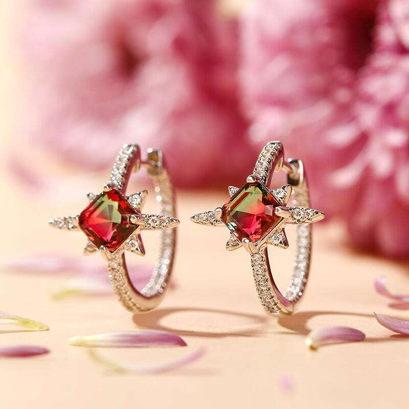 Jeulia "Endless Light " North Star Princess Cut Watermelon Sterling Silver Earrings