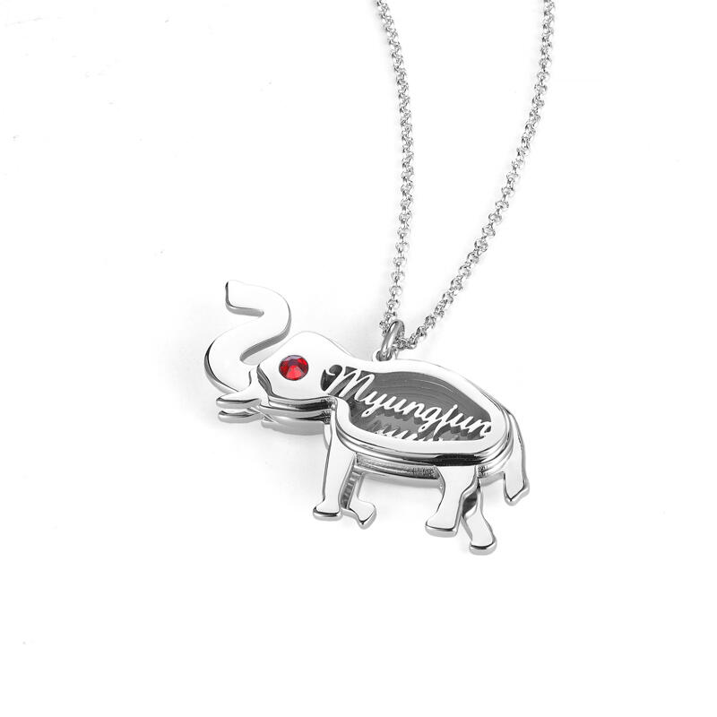 Jeulia Elephant Personalized Sterling Silver Necklace with Birthstone