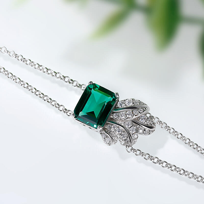 Jeulia Leaf Design Emerald Cut Sterling Silver Bracelet