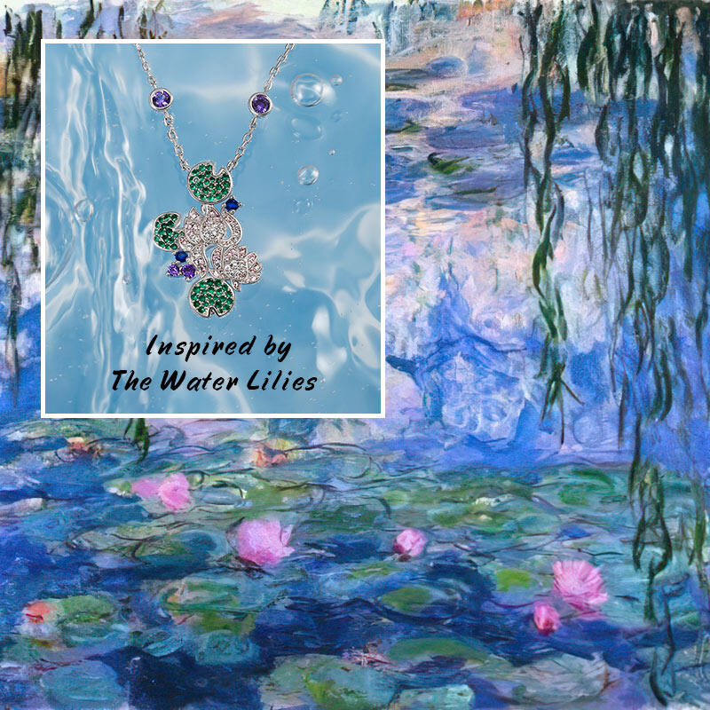 Jeulia "En fridfull trädgård" Vattenliljorna inspirerade sterling silver halsband