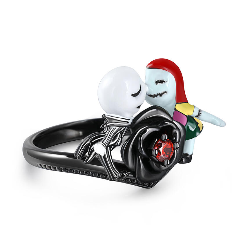 Jeulia "Magical Love" Skull Couple Enamel Sterling Silver Ring