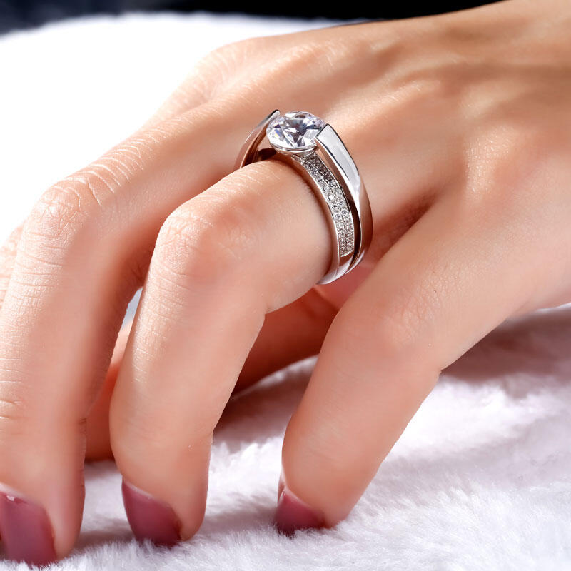 Jeulia Tension Set Round Cut Sterling Silver Ring