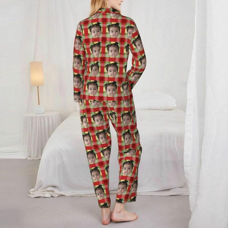 Personalized Pajamas Custom Photo Red and Yellow Checkered Pattern Design Perfect Gift for Family
