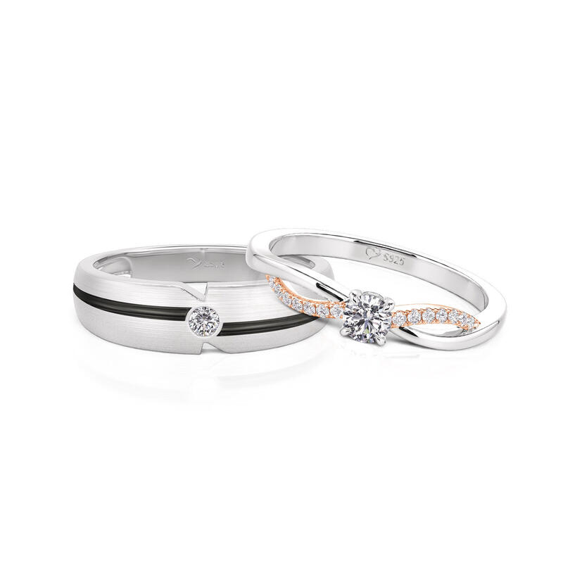 Jeulia Two Tone Twist Brushed Couple Rings Set