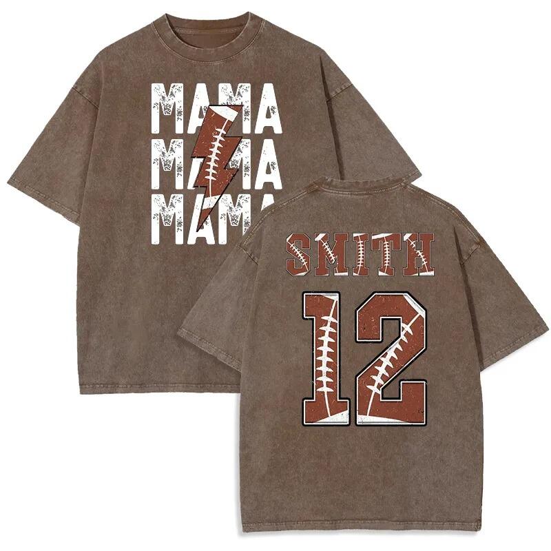 Camiseta lavada personalizada con diseño de fuente de elementos de fútbol personalizados, regalo atractivo para amantes del deporte.