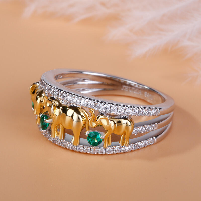 Jeulia Two Tone Round Cut Sterling Silver Elephant Ring