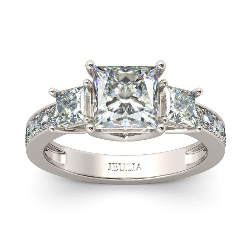 Jeulia Anillo Con Tres Piedras Simples De Talla Princesa En Plata De Ley
