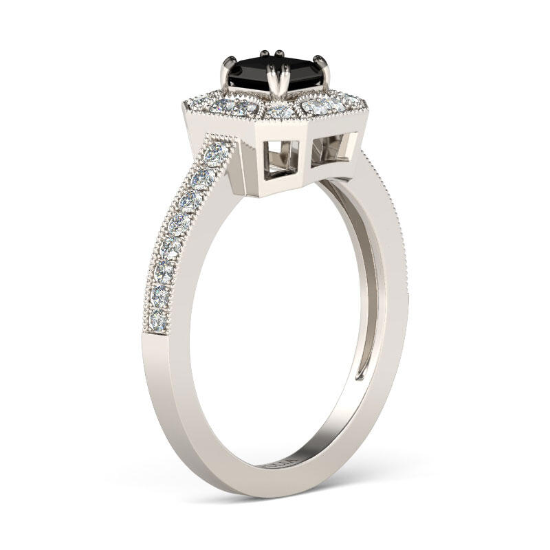 Jeulia Halo Princess Cut Sterling Silver Ring