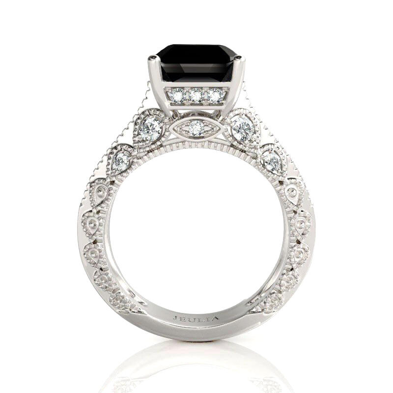 Jeulia Anillo Con Gran Piedra En Centro De Talla Esmeralda En Plata De Ley