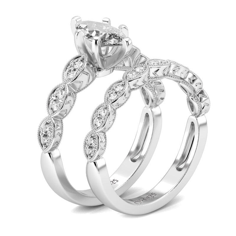 Klasyczny Zestaw Pierścionków Srebrnych z Szlifem Markisowym