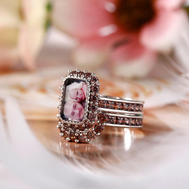 Jeulia "You Are Unique" Sterling Silver Personalized Photo Ring