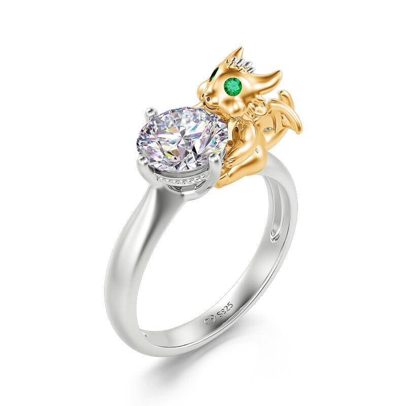 Jeulia Hug Me "Unrivalled Power" Dragon Round Cut Sterling Silver Ring