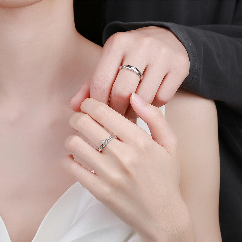 Jeulia "Timeless Love" Sterling Silver Adjustable Couple Rings