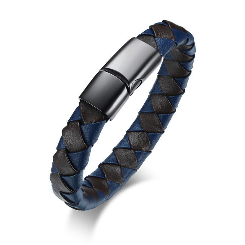 Jeulia Stainless Steel Leather Men's Bracelet