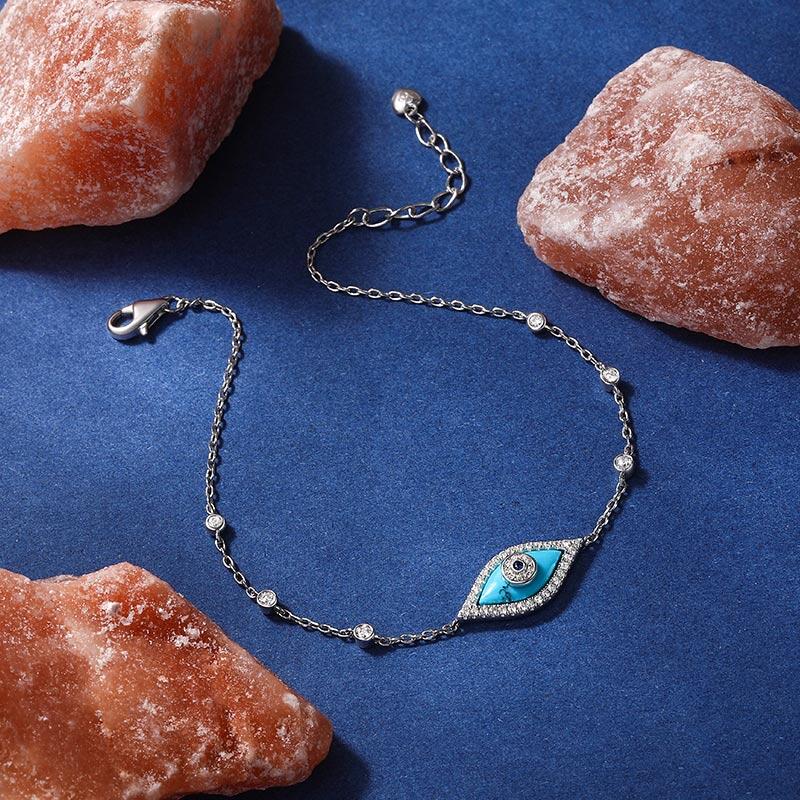 Jeulia Pulseira de prata de lei com o mau-olhado de turquesa
