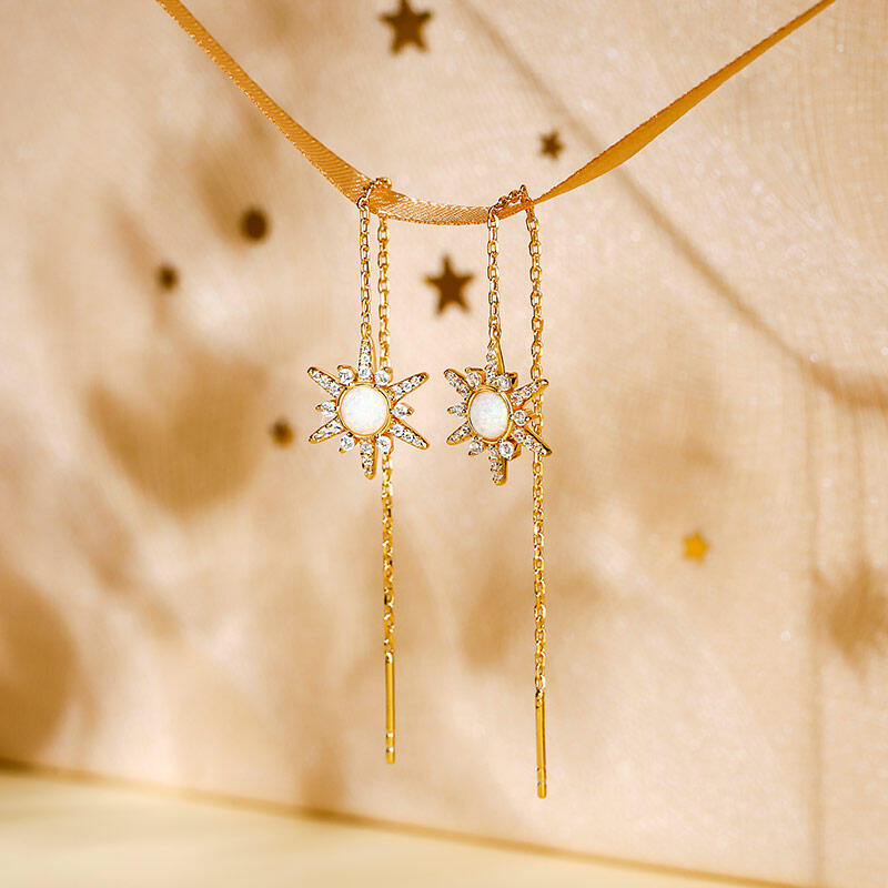 Jeulia "Natural Fire" North Star Opal Sterling Silver Threader Earrings