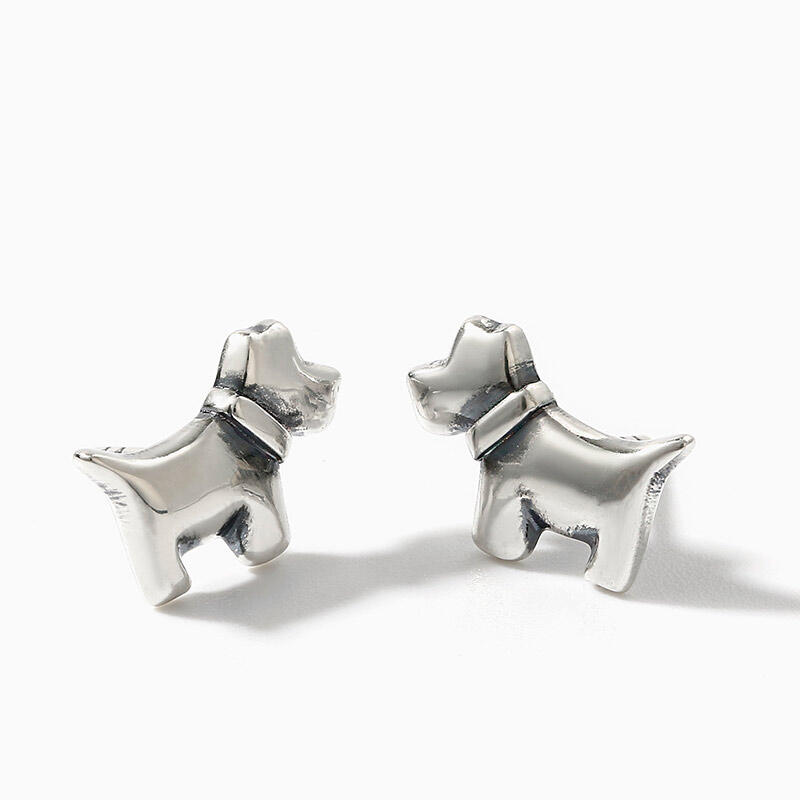 Jeulia Pendientes de botón de perritos de plata de ley