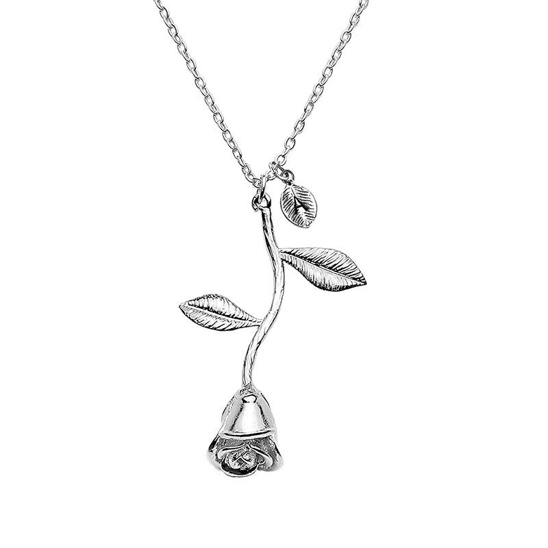 Jeulia Rose With Initial Necklace Sterling Silver