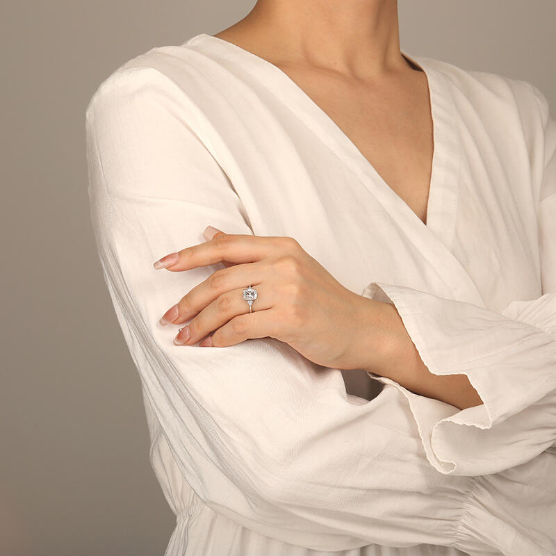 "You Are The Right One" Elongated Cushion Cluster Side Stone Engagement Ring