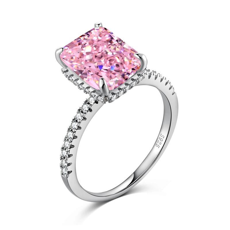 Jeulia Classic Pink Radiant Cut Sterling Silver Ring