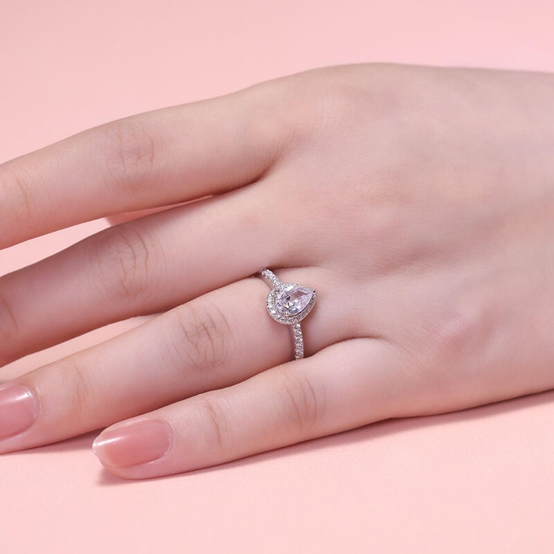 Jeulia Pear Cut Halo Sterling Silver Engagement Ring
