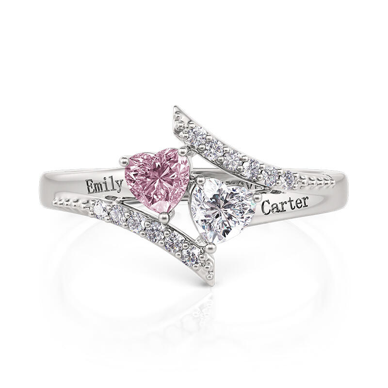 Jeulia Bague de fiançailles Cœur Personnalisée avec pierre de naissance et gravure