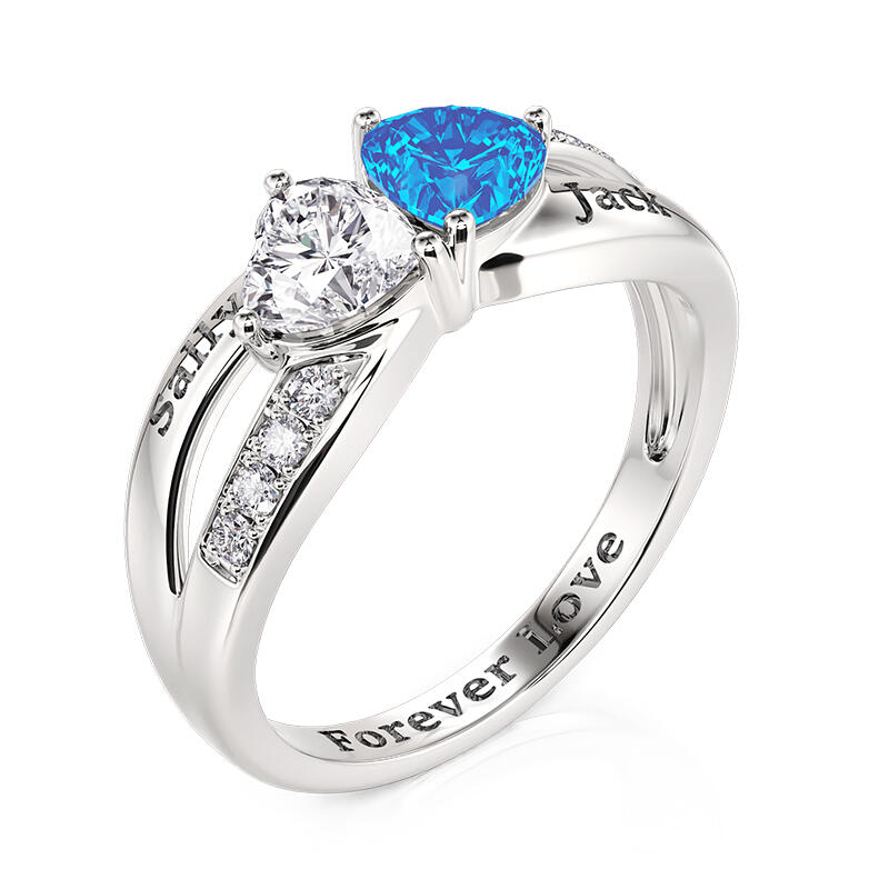 Jeulia Anillo con Dos Corazones Personalizado con Piedras de Nacimiento Diseño Trenzado Simple