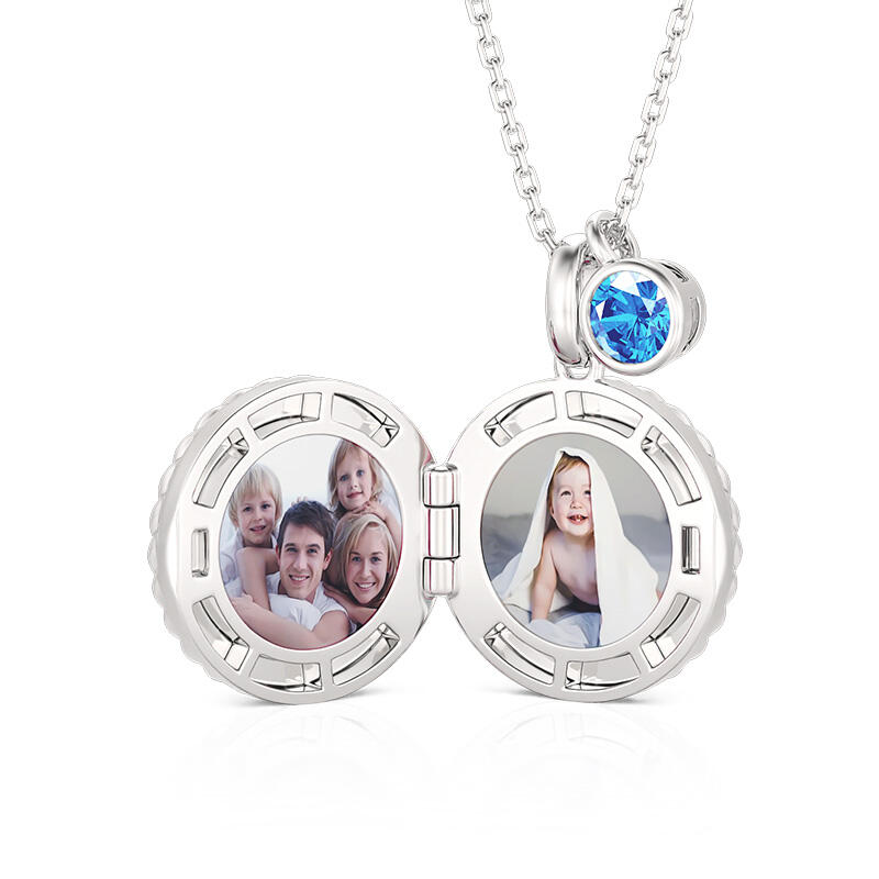 Jeulia Star Moon Custom Photo Birthstone Necklace