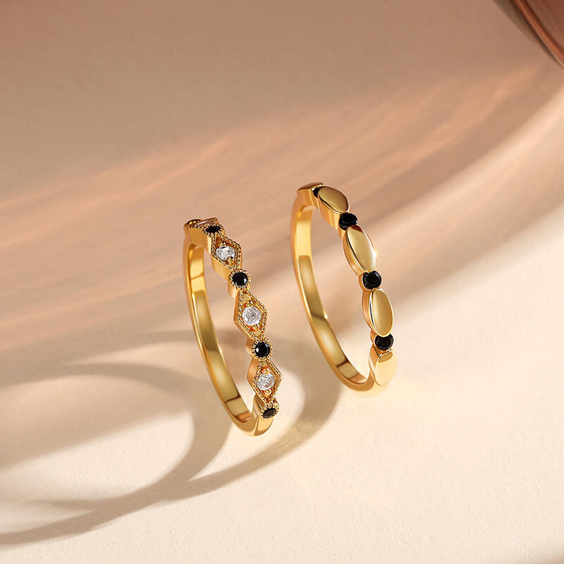 Jeulia Everyday Vintage Geometric Beaded Ring Set 2pcs